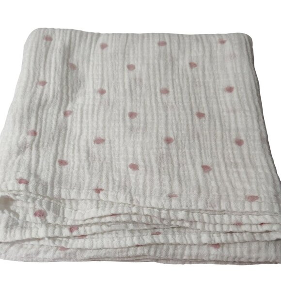 Aden + Anais Muslin Swaddle Blanket White Pink Polka Dot Cotton 42.5 x 40.5 inch - Picture 3 of 6